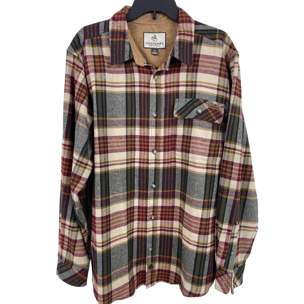 Legendary Whitetails Brown Red Flannel Plaid Long Sleeve Shirt Mens Size Large